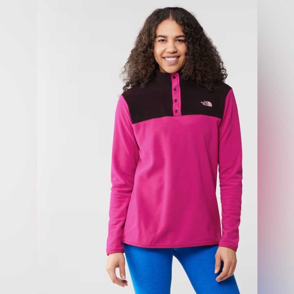 THE NORTH FACE TKA Fleece Pullover Women’s Size M Pink Black Snap Collar
